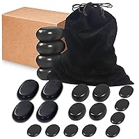 SereneLife 20 Pc. Hot Massage Stone Set - Heated Stones with Traveling Bag/Small Brown Box Smooth & Sculpted Round Basalt Rock, Relieves Pains Caused by Sprains & Strains