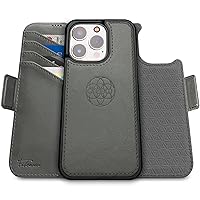 Dreem Fibonacci iPhone 15 Pro Max Wallet case / 2-in-1 Shockproof case and Detachable Vegan Leather Folio, MagSafe Compatible, RFID Protection [Grey]