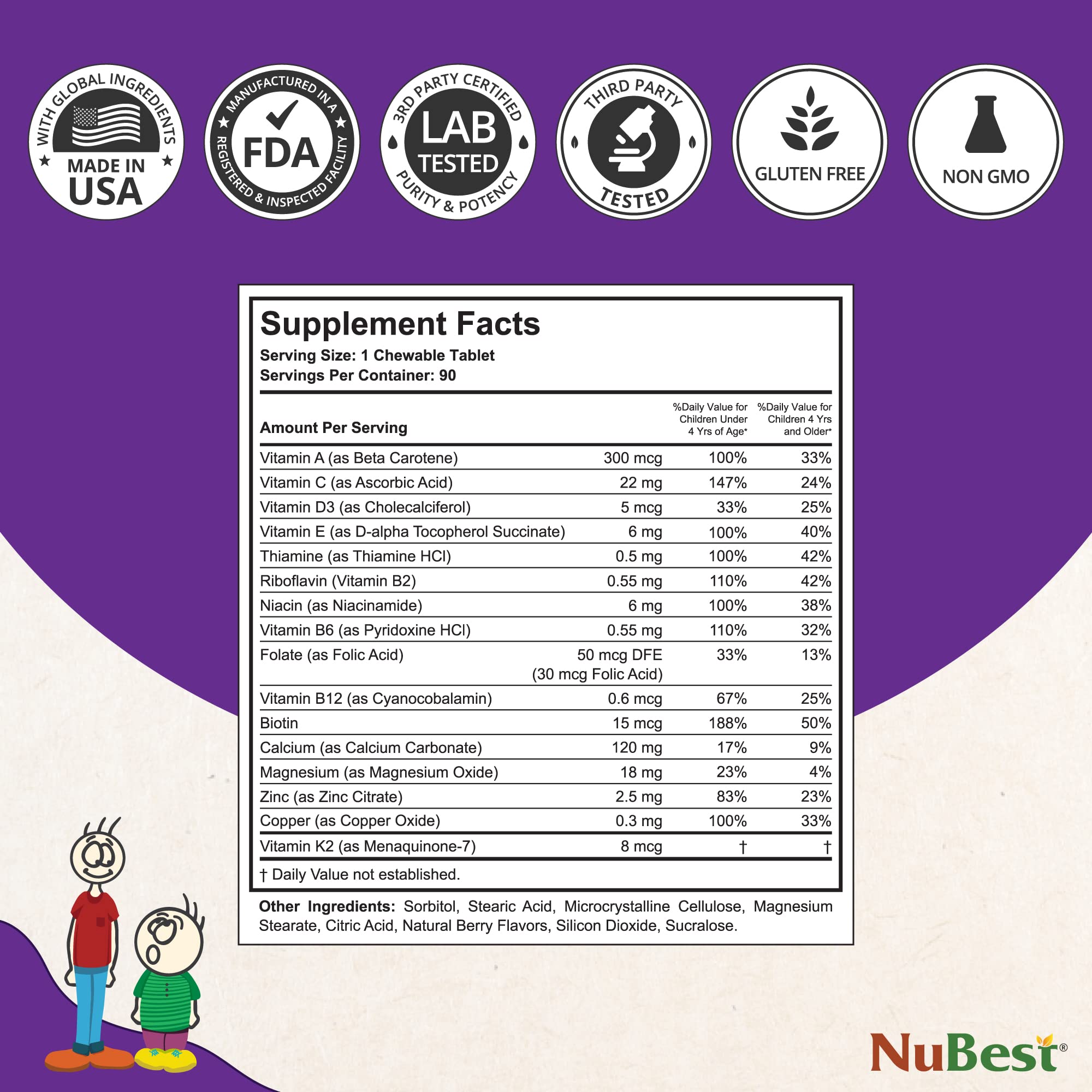 NuBest [1 Bottle Growth Protein Powder with Chocolate Flavor + 1 Bottle Tall Kids 90 Chewable Tablets with Berry Flavor] Bundle Height Growth for Kids - Support Height Growth, Development and Grow