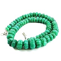 JEWELZ 14 inch Long Pumpkin Shape Faceted Carved Cut Natural Emerald 7x4-14x9 mm Beads Necklace with 925 Sterling Silver Clasp for Women, Girls Unisex