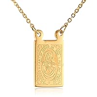 Amazon Collection Men's Stainless Steel 18K Gold Plated Scapular Religious Necklace