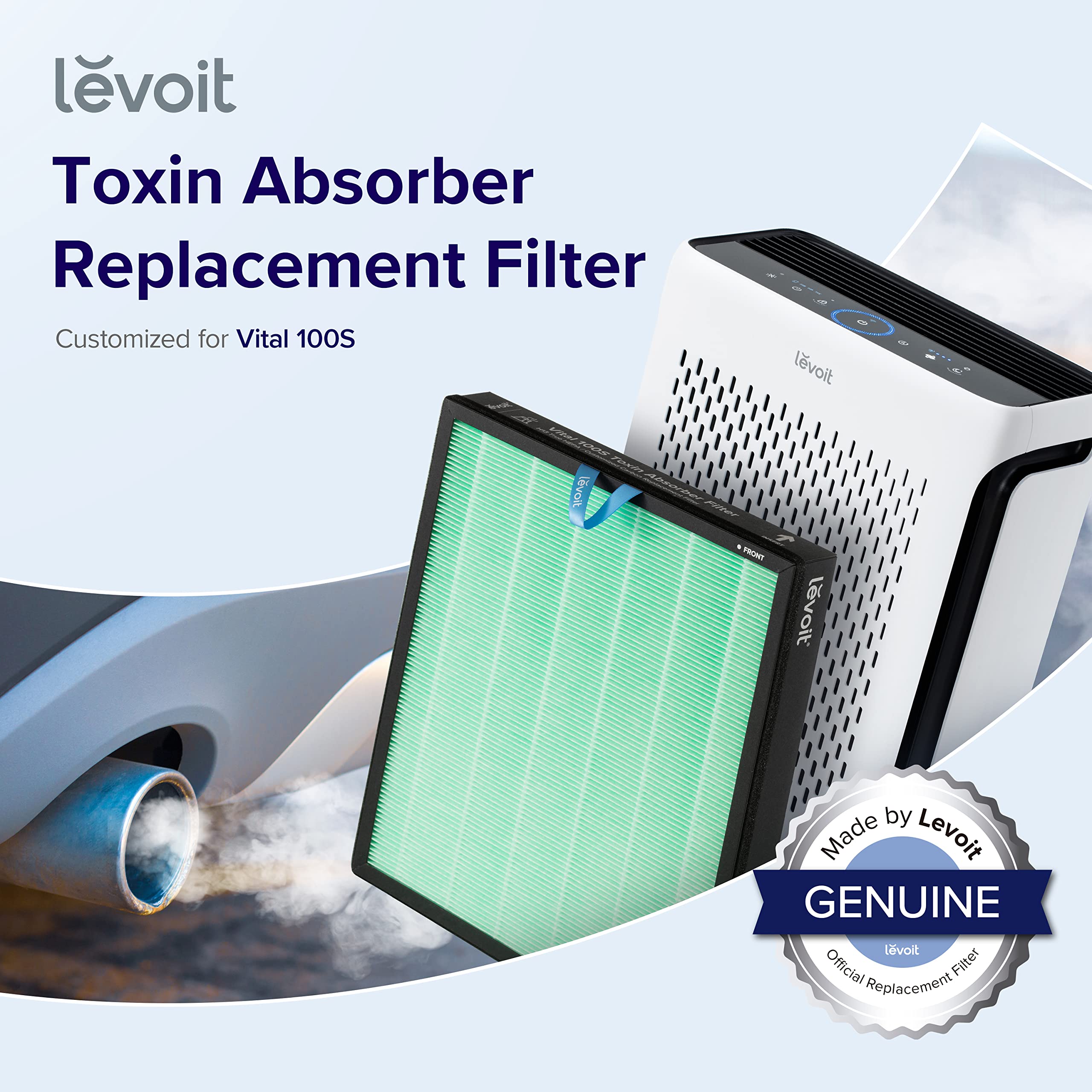 LEVOIT Vital 100S Air Purifier Toxin Absorber Replacement Filter, 3-in-1 HEPA High-Efficiency Activated Carbon, Vital 100S-RF-TX, 1 Pack, Green