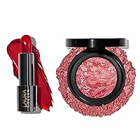 LAURA GELLER NEW YORK Baked Blush-n-Brighten Blush, Tropic Hues + Modern Classic Cream Lipstick, Red Radiance