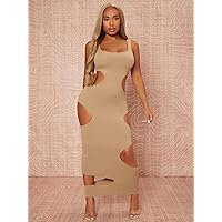 Women's Casual Dresses Cut Out Bodycon Dress Charming Mystery Special Beautiful (Color : Apricot, Size : X-Small)