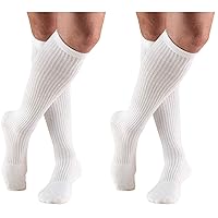 Truform Men's 15-20 mmHg Knee High Cushioned Athletic Support Compression Socks, White, Large (Pack of 2)