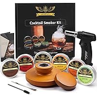 Cocktail Smoker Kit with Torch for Whiskey & Bourbon, Old Fashioned Smoker Set 6 Flavor of Wood Chips Orange/Cinnamon/Ginger/Cherry/Litchi/Hickory Anniversary Birthday Gifts for men