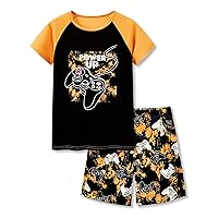 Tebbis 2-Piece Cozy Pajamas For Little/Big Boys Gamer Yellow Short Sleeves Cool PJs Set Kid Size 6-18