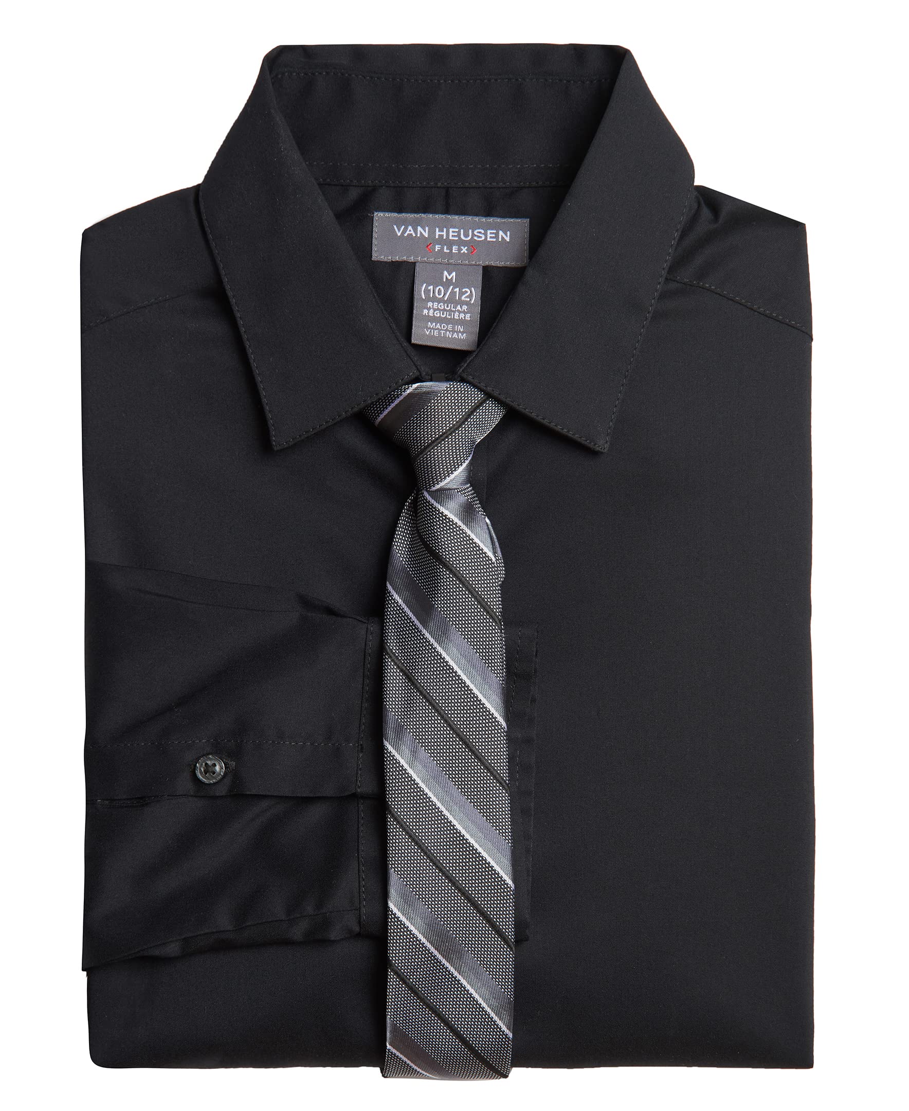 Van Heusen Boys' Big Long Sleeve Collared Button-Down Dress Shirt and Tie Set