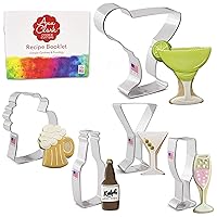 Drinks and Cocktails Cookie Cutters 5-Pc. Set Made in the USA by Ann Clark, Beer Bottle, Beer Stein, Margarita Glass, Champagne Glass, and Martini Glass