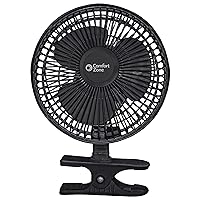 Comfort Zone Portable Clip on Fan with Fully Adjustable Tilt, Electric, 6 inch, Quiet, Indoor, 2 Speed, Mini Desk Fan, Table Fan, Airflow 6.53 ft/sec, Ideal for Home, Bedroom, Dorm & Office, CZ6CBK