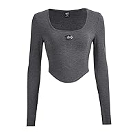 Women's T-Shirt Rhinestone Metal Decor Scoop Neck Asymmetrical Hem Crop Tee T-Shirt for Women