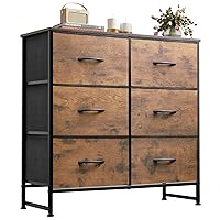 WLIVE Fabric Dresser for Bedroom, 6 Drawer Double Dresser, Storage Tower with Fabric Bins, Chest of Drawers for Closet, Living Room, Hallway, Rustic Brown Wood Grain Print