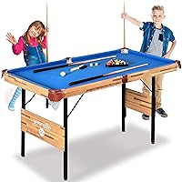 4.5ft Folding Pool Table, 54in Portable Foldable Billiards Game Table for Kids and Adults with Accessories, Indoor and Outdoor Games with Sticks, Cue, Balls and Triangle, Blue