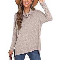 PrinStory Womens Loose Turtleneck Tunic Oversized Sweatshirt Batwing Long Sleeves Side Split Sweater