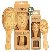 Tada Natural Beauty Bamboo Hair Brush l Wooden Comb l Bamboo Brushes for Wet Dry Curly Thick Straight Hair l Detangling Hairbrush for Women, Men, and Kids (2PK Metal Pin& Mini)