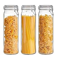 ComSaf 60oz Airtight Glass Jars Set of 3 with Lids Food Storage Jar Round - Tall Spaghetti Container with Clear Preserving Seal Wire Clip Fastening for Kitchen Canning, Pasta, Nut, Dry Goods