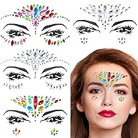 OIIKI 4 Sheets Colorful Face Gems Stickers for Women, Eye Rhinestones Makeup Stickers, Acrylic Crystal Face Jewels Stick on, Face Tattoos Stickers for Parties, Festivals -White, Colorful