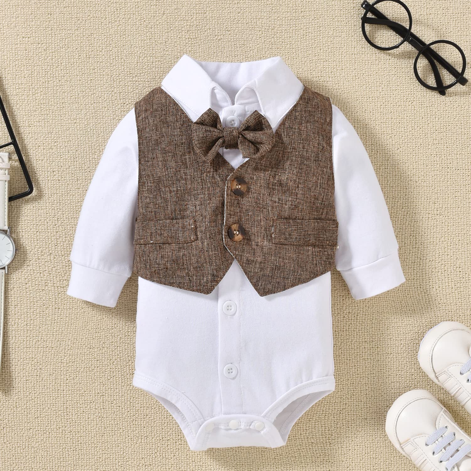 Baby Boys Gentleman Outfit 3 Piece Formal Suit Set with Snaps