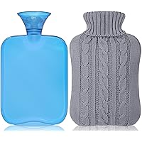 Hot Water Bottle with Cover Knitted, Transparent Hot Water Bag 2 Liter- Light Blue