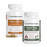 Cordyceps for Humans (120ct) & Turkey Tail for Pets (90ct) - Bundle for Energy, Vitality, and Immunity - Vegan, Non-GMO, Grain-Free, Gluten-Free Mushroom Extract Capsules