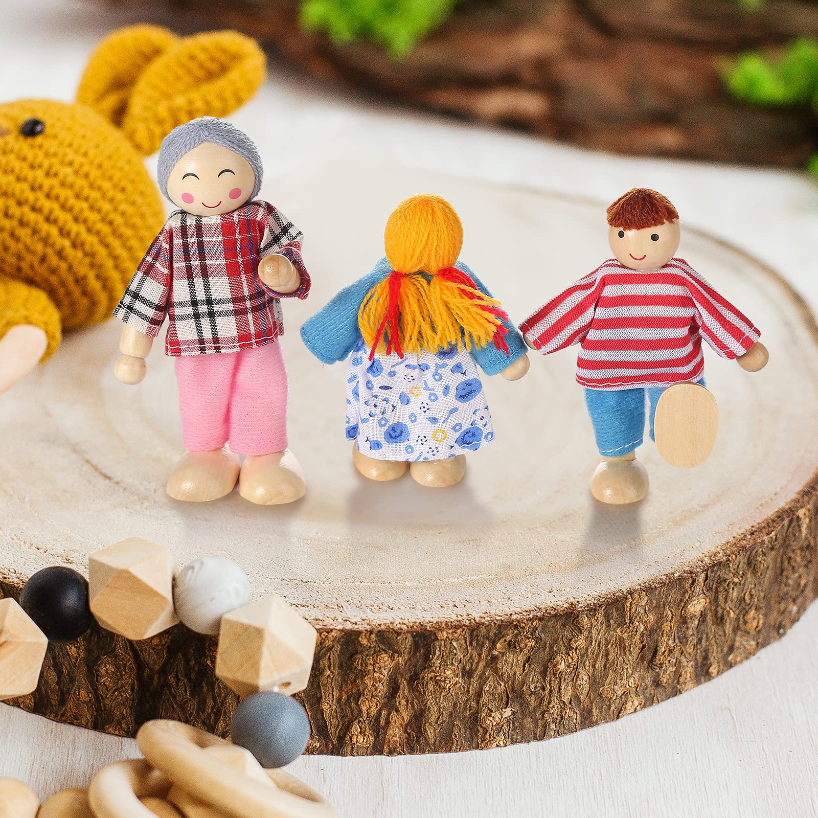 Wooden Doll House People of 8 Figures, Dolls Family Set for Girls Toddler Kids Dollhouse Accessories Toy