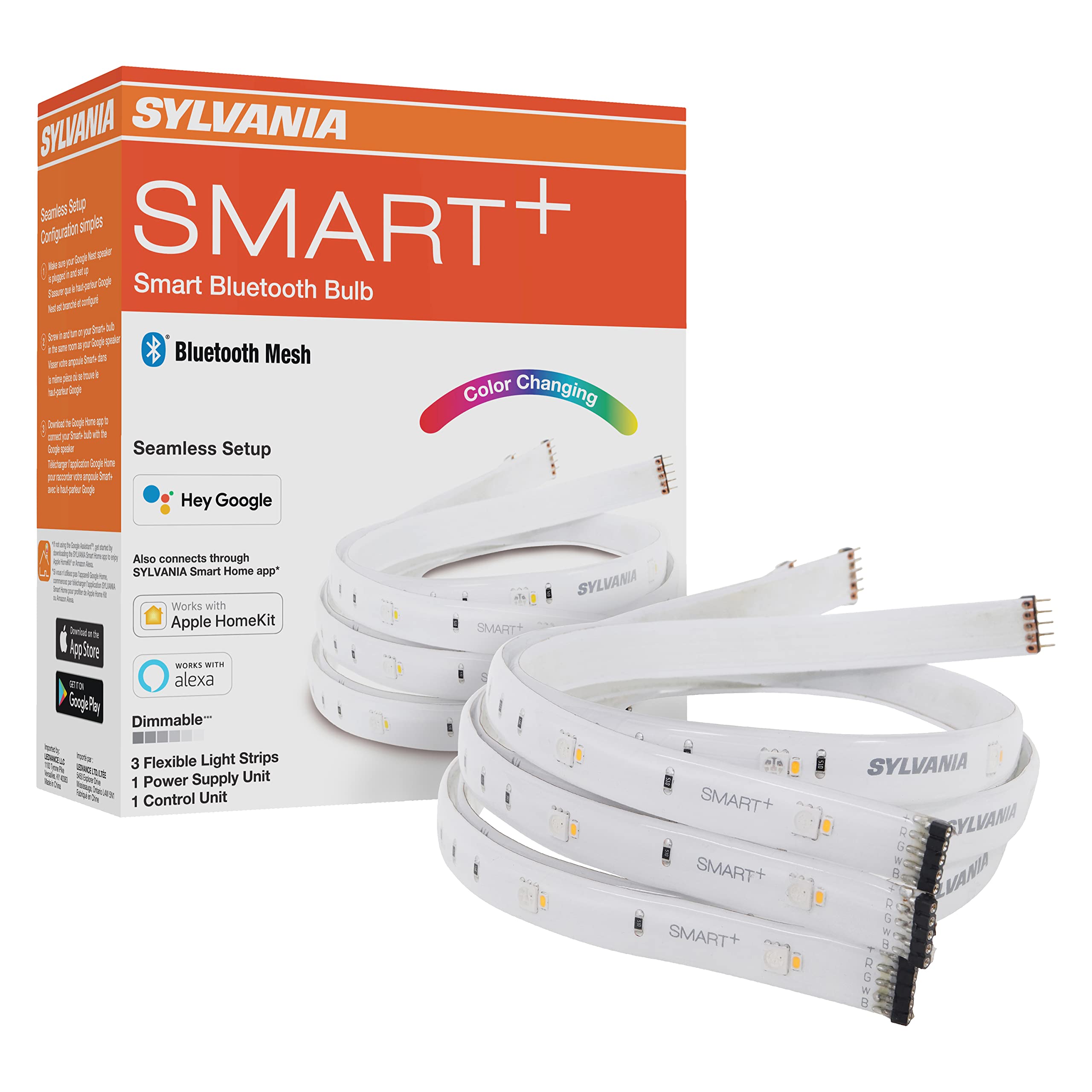 LEDVANCE Sylvania Smart (3) 2ft Bluetooth Mesh Indoor LED Flex Light Strip Starter Kit for Alexa/Google/Apple HomeKit, RGBTW Full Color, Dimmable, Accessories Included - 1 Pack (75575)