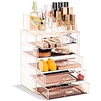 Sorbus Clear Cosmetic Makeup Organizer - Make Up & Jewelry Storage, Case & Display - Spacious Design - Great Holder for Dresser, Bathroom, Vanity & Countertop (4 Large, 2 Small Drawers) [Pink]