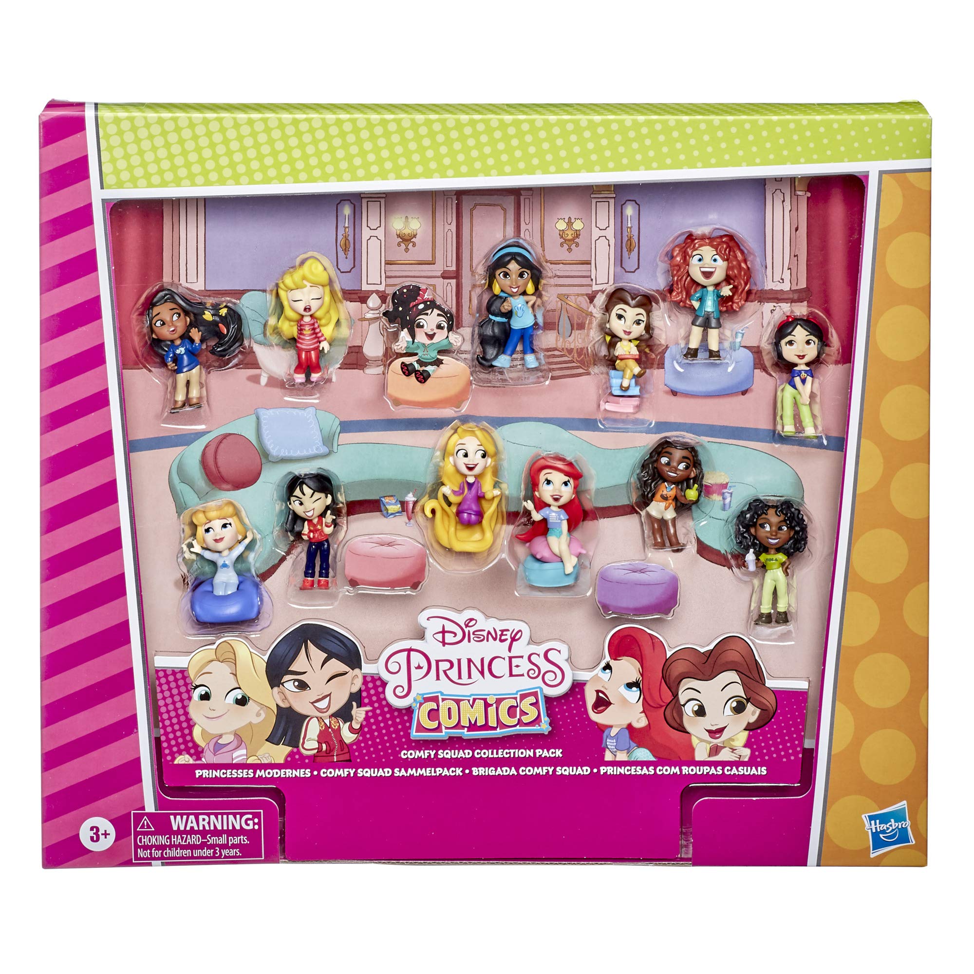 Disney Princess Comics Minis Comfy Squad Collection Pack, 12 Dolls Collectable Toy for Girls 3 Years and Up
