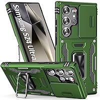 Phone Case for Samsung S24 Ultra Case Samsung Galaxy S24 Ultra Phone Case with Camera Lens Cover, with Ring Holder Kickstand, fit Magnetic Car Mount, for Samsung Galaxy 24 Ultra (Olive Green)
