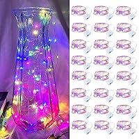 24 Pack Led Fairy Lights - Mutilcolor, Battery Operated LED Silver Wire String Lights, 7FT 20LED Mini Firefly Starry String Lights Waterproof Led Twinkle Lights for Mason Jar DIY Christmas Decor