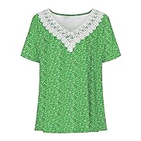 Womens Floral T Shirts Lace Vneck Neck Tee Tops for Women Short Sleeve Ruched Summer Fall Shirts 2024