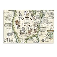 Davilid Oyster Map Poster North American Oyster Poster Canvas Poster Wall Art Decor Print Picture Paintings for Living Room Bedroom Decoration Unframe-style 36x24inch(90x60cm)