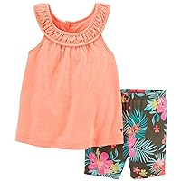Carters Baby Girls Floral Shorts Set 9 Month Coral/olive green