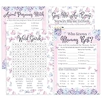 Butterfly Baby Shower Game Pack - Emoji, Animal Pregnancy Match, Who Knows Mommy Best & Word Search, 4 Game Bundle for 20 Guests