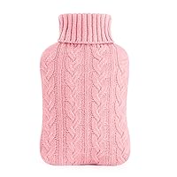 samply Hot Water Bottle with Knitted Cover, 2L Hot Water Bag for Hot and Cold Compress, Hand Feet Warmer, Ideal for Menstrual Cramps, Neck and Shoulder Pain Relief, Pink