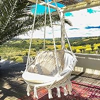 Hammock Swing Chair for 2-12 Years Old Kids,Handmade Knitted Macrame Hanging Swing Chair for Indoor,Bedroom,Yard,Garden- 230 Pound Capacity Off-White- 25.59