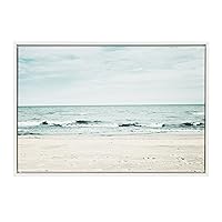 Kate and Laurel Sylvie Beach Scene with Waves, Ocean Shoreline Color Photograph, Framed Canvas Wall Art by F2 Images, 23x33 White