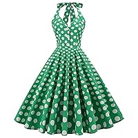 Wellwits Women's Halter Backless 1950s Vintage Pin-up Rockabilly Dress