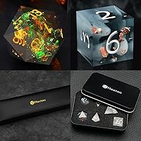 Haxtec Sharp Edge Dice Set Bundle, Black White Dice Set and Galaxy Yellow Black Dice Set, Resin Dice Set for Dungeons and Dragons TTRPGs D and D Game