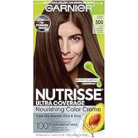 Garnier Hair Color Nutrisse Ultra Coverage Nourishing Creme, 500 Deep Medium Natural Brown (Glazed Walnut) Permanent Hair Dye, 1 Count (Packaging May Vary)