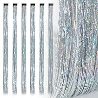 19.7 Inch Clip In Hair Tinsel Fairy Hair Tinsel Kit Clips Clip On Glitter Hair Tinsel Extensions Silver
