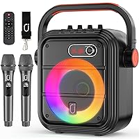 Karaoke Machine with 2 Wireless Microphones, RGB Light PA System with Treble/Bass, Bluetooth Speaker Supports Live Broadcast/Monitoring/Sound Effects, Suitable for Adults/Kids, 66PRO