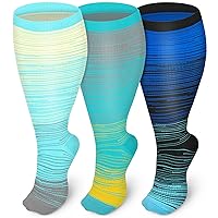 Iseasoo Plus Size Compression Socks for Men and Women-3 pairs Wide Calf Compression Stockings for Circulation,Nurses, Running