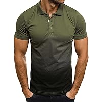 Men's Turn Down Collar Golf Shirts Casual Workout Tee Shirt Gradient Stylish Athletic T-Shirt Muscle Fitted Gym Tops