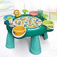 Fishing Game Toy Set, Kids Play Table w/Rotating Board, 45 Fishes & 4 Fishing Poles, Gifts for Children, Boys & Girls Aged 3 4 5 6+ (Upgraded Ver.)