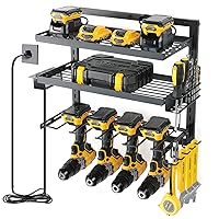 COFIT Power Tool Organizer, Power Drill Tool Holder with Charging Station, Wall Mount Tool Storage Organizer, 3 Layers Adjustable Height Iron Tool Rack for Garage Organization and Workshop