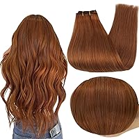 Full Shine Sew in Hair Extensions Real Human Hair 14 Inch Straight Hair Weft Extensions For Women Copper Red Hair Extensions Color #550 Real Hair Extensions Sew In 14 Inch 100G