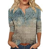 Camisas para Mujer, Womens Tops Dressy Casual 3/4 Sleeve Print Graphic Womens Tops Casual Button Down Tops for Women Summer Tops Y2k Blouse c2-Bronze Large