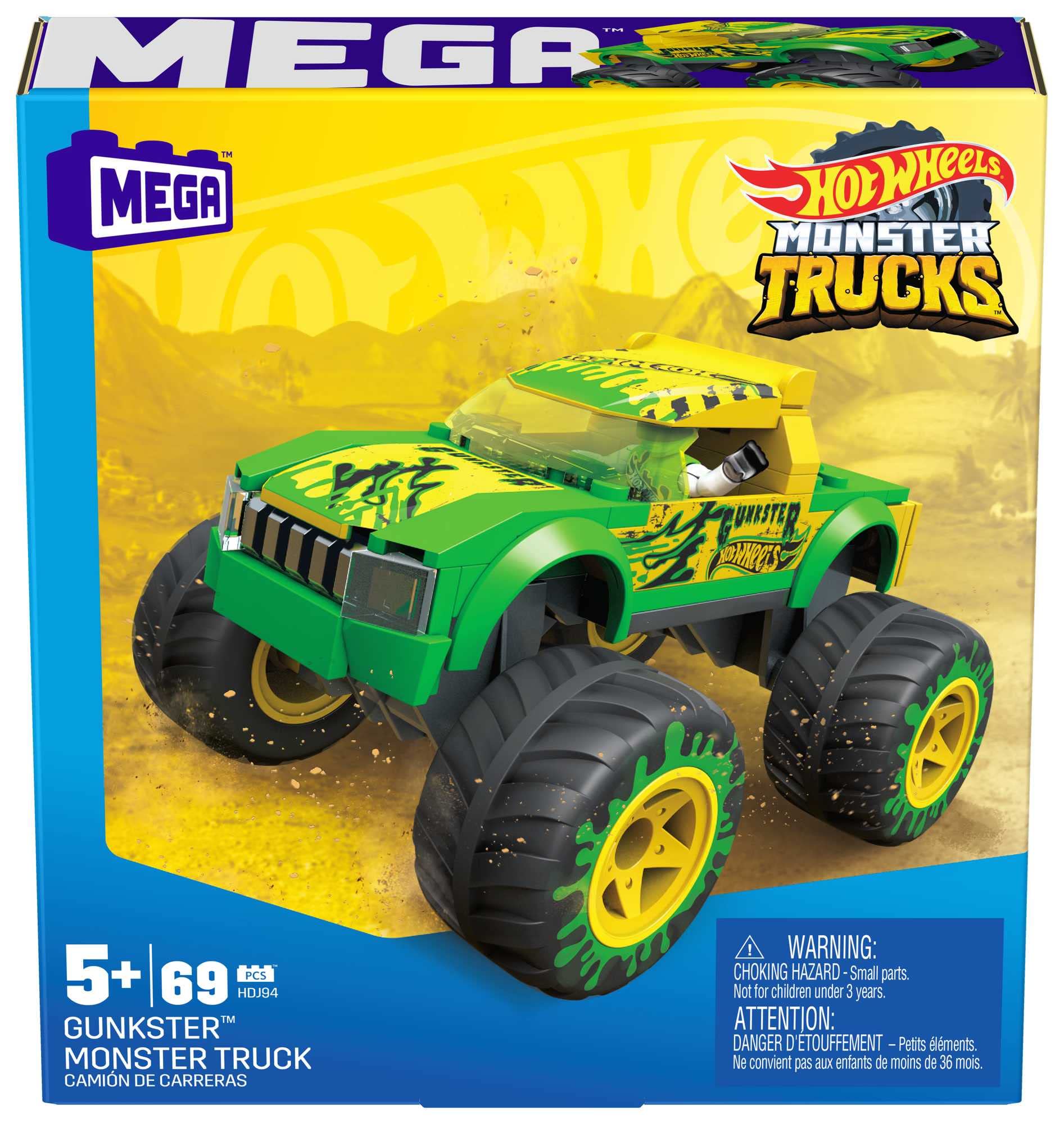 Mega Hot Wheels Gunkster Monster Truck building set toy car with micro figure driver, 69 pieces, gift set for boys and girls ages 5 and up