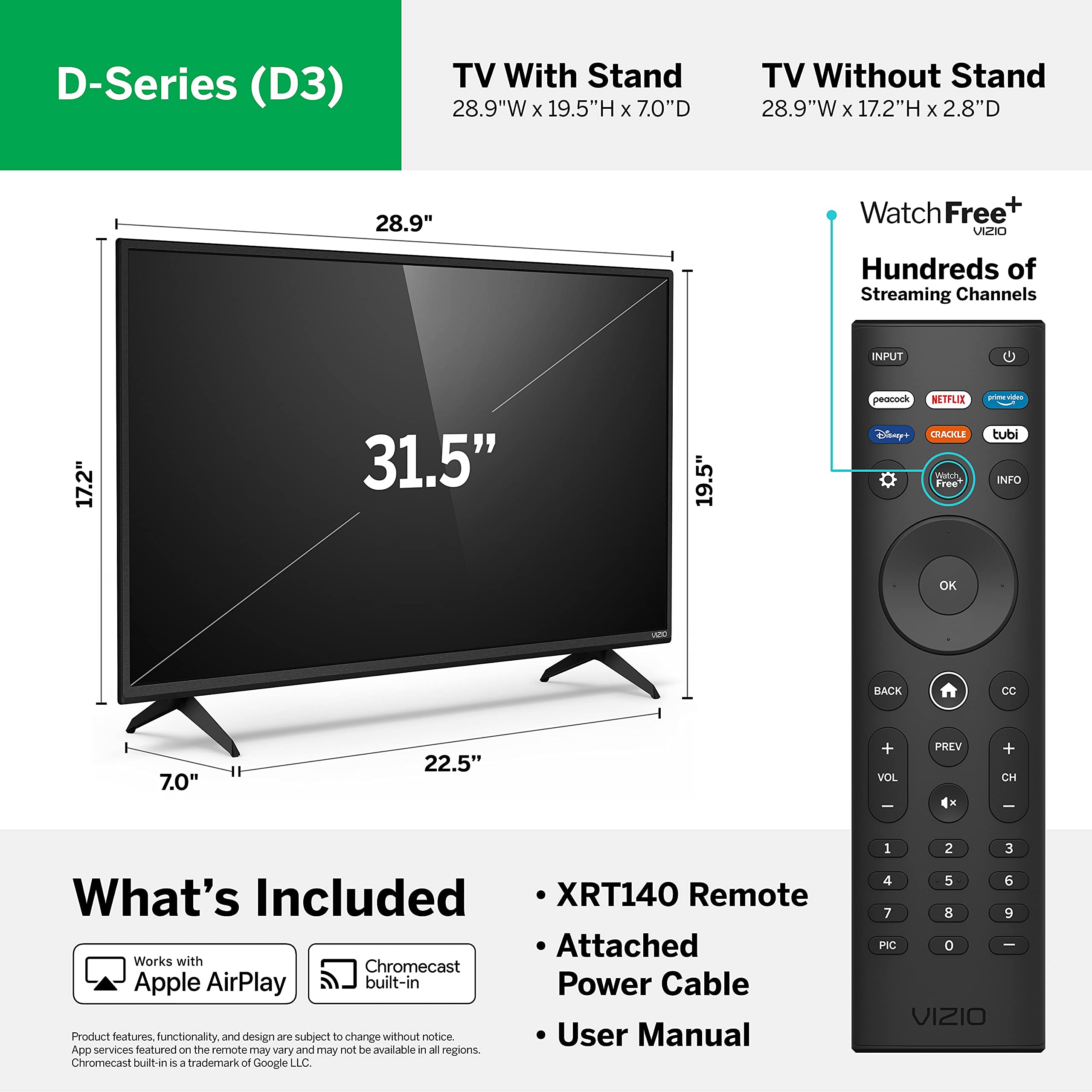 VIZIO 32-inch D-Series Full HD 720p Smart TV with Apple AirPlay and Chromecast Built-in, Alexa Compatibility, D32h-J09, 2022 Model